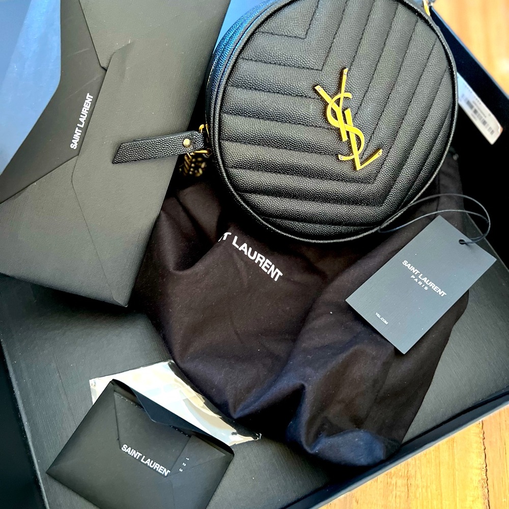Saint Laurent black round camera bag